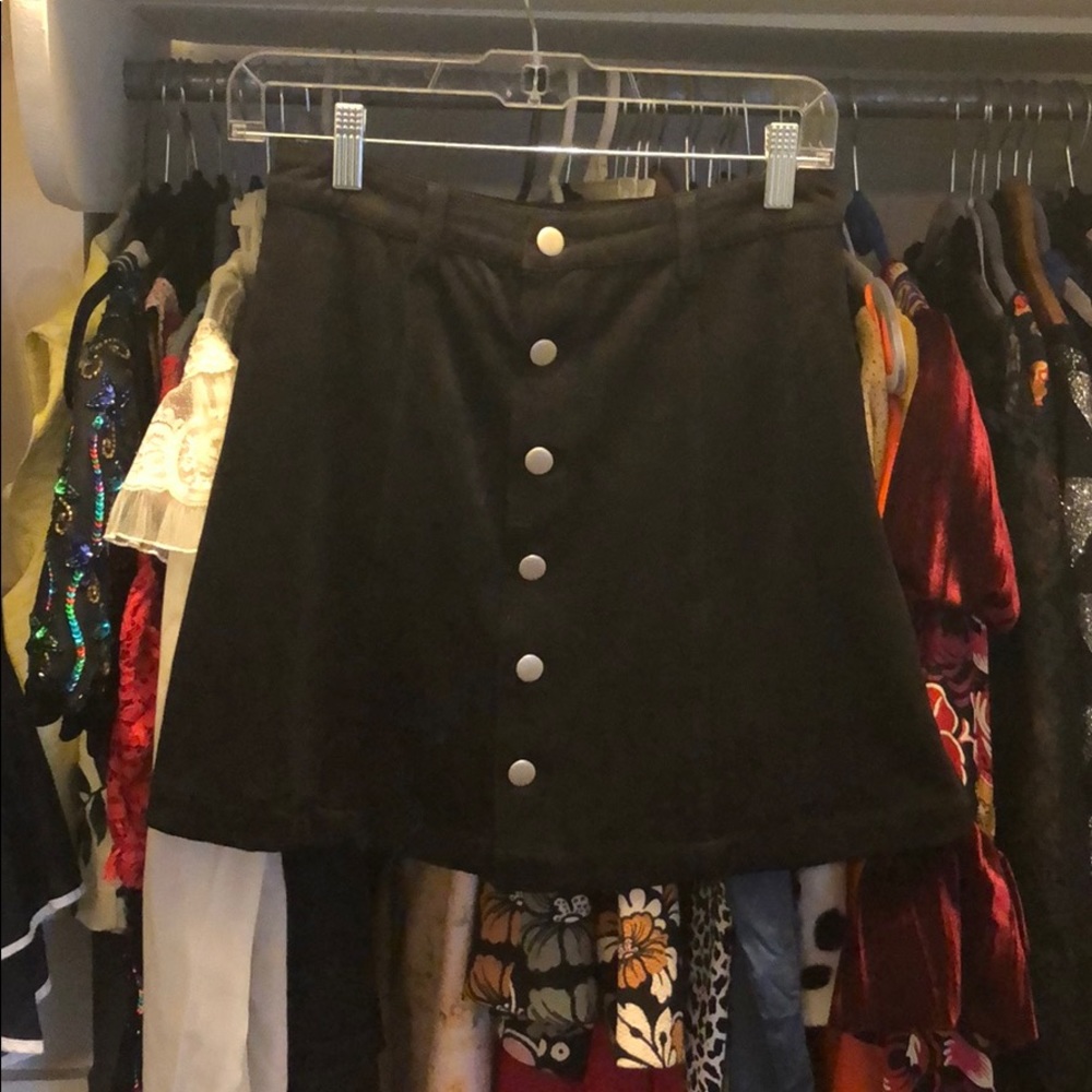 Black Faux Suede Button Up Mini Skirt